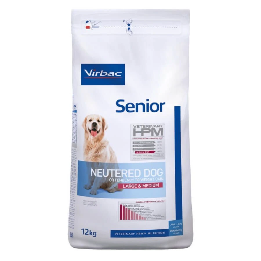 Virbac Veterinary HPM Senior Neutered Large & Medium Dog 12 kg Virbac Veterinary HPM Senior Neutered Large & Medium Dog 12 Kg -Animaux Fourniture Magasin 360047 bag hpm dog senior neutered l m 12kg face