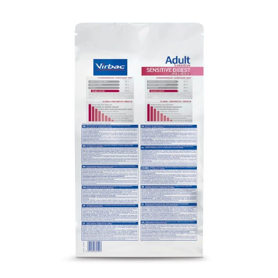 Virbac Veterinary HPM Sensitive Digest Large & Medium Chien 3 kg Virbac Veterinary HPM Sensitive Digest Large & Medium Chien 3 Kg -Animaux Fourniture Magasin 360150 bag hpm dog sensi digest adult lm 3kg back