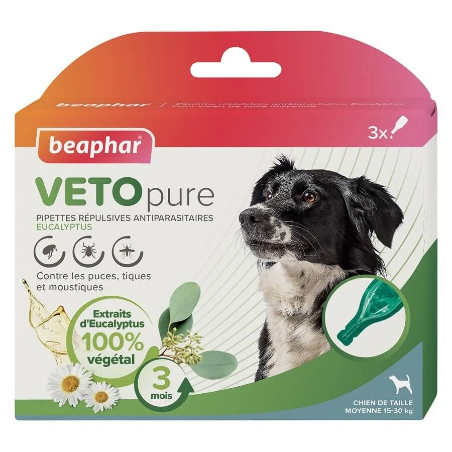 Beaphar VETOpure Pipettes répulsives antiparasitaires chien 15-30 kg x3 Beaphar VETOpure Pipettes Répulsives Antiparasitaires Chien 15-30 Kg X3 -Animaux Fourniture Magasin