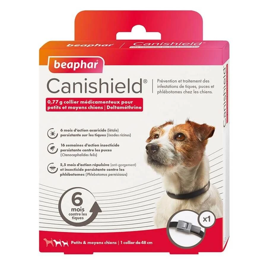 Beaphar Canishield collier petit chien contre puces, tiques, moustiques 48 cm Beaphar Canishield Collier Petit Chien Contre Puces, Tiques, Moustiques 48 Cm -Animaux Fourniture Magasin canishield48cm