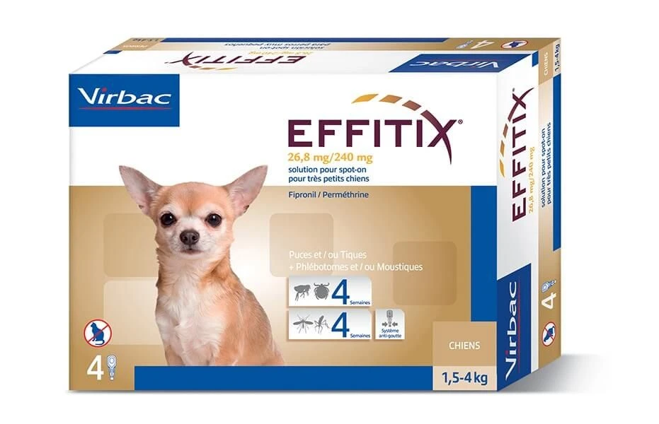 Effitix Spot On très petit chien 1.5 - 4 kg 24 pipettes Effitix Spot On Très Petit Chien 1.5 - 4 Kg 24 Pipettes -Animaux Fourniture Magasin effitix 1 5 4 x4france modific 1 1