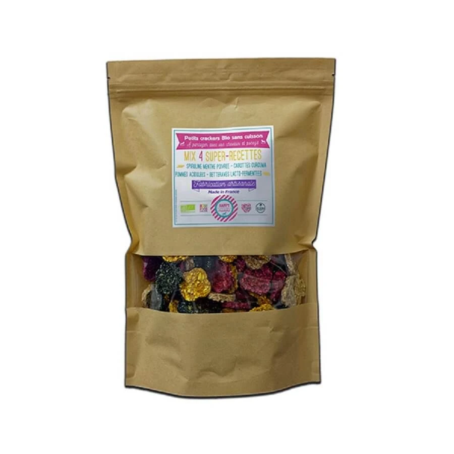 Happy Crackers Mix 4 Super-Recettes cheval 500 g Happy Crackers Mix 4 Super-Recettes Cheval 500 G -Animaux Fourniture Magasin hp mix 4 recettes 500g web 1