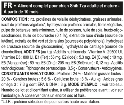 Royal Canin Shih Tzu Adult 7.5 kg Royal Canin Shih Tzu Adult 7.5 Kg -Animaux Fourniture Magasin shih tzu adulte bhn composition 1