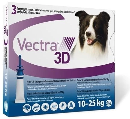 Vectra 3D Chien 10 à 25 kg 3 pipettes Vectra 3D Chien 10 à 25 Kg 3 Pipettes -Animaux Fourniture Magasin vectra 3d m