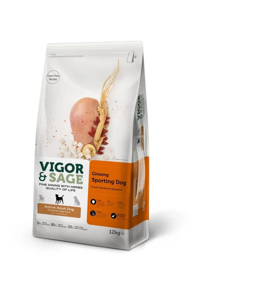 Vigor & Sage Chien Actif Ginseng/Poulet 12 kg - Destockage Vigor & Sage Chien Actif Ginseng/Poulet 12 Kg - Destockage -Animaux Fourniture Magasin vigor sage croquettes chien actif ginseng poulet 12 kg